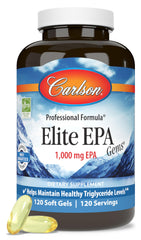 Carlson Elite EPA Gems bottle front with high-potency omega-3 formula for daily support.