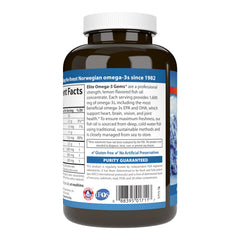 Carlson Elite Omega-3 Gems softgel close-up, smooth coating for easy swallowing.