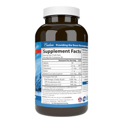 Close-up of Carlson Elite Omega-3 Gems softgels showing smooth amber capsules for easy swallowing