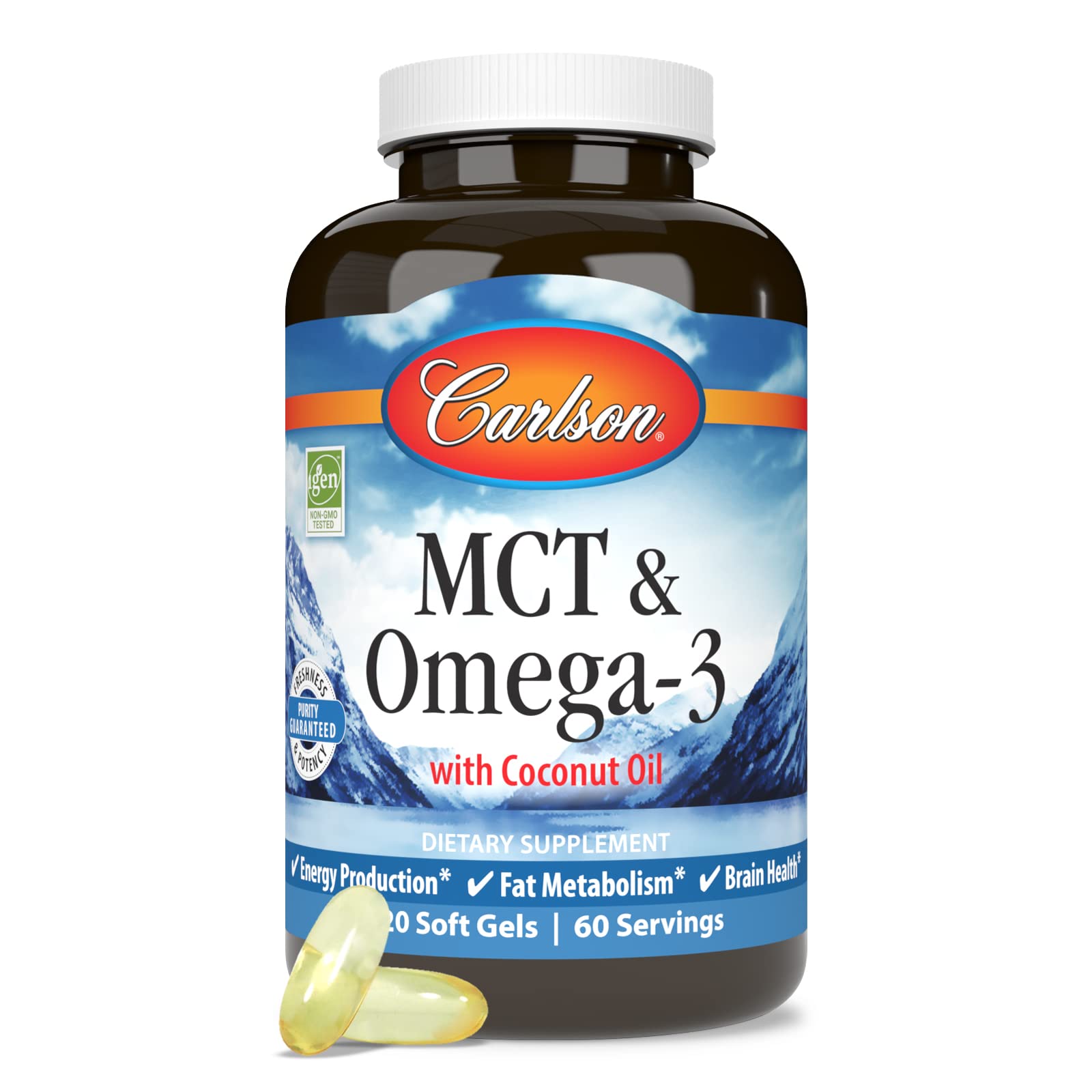 Carlson freshness seal on bottle emphasizes potency and reliable quality.