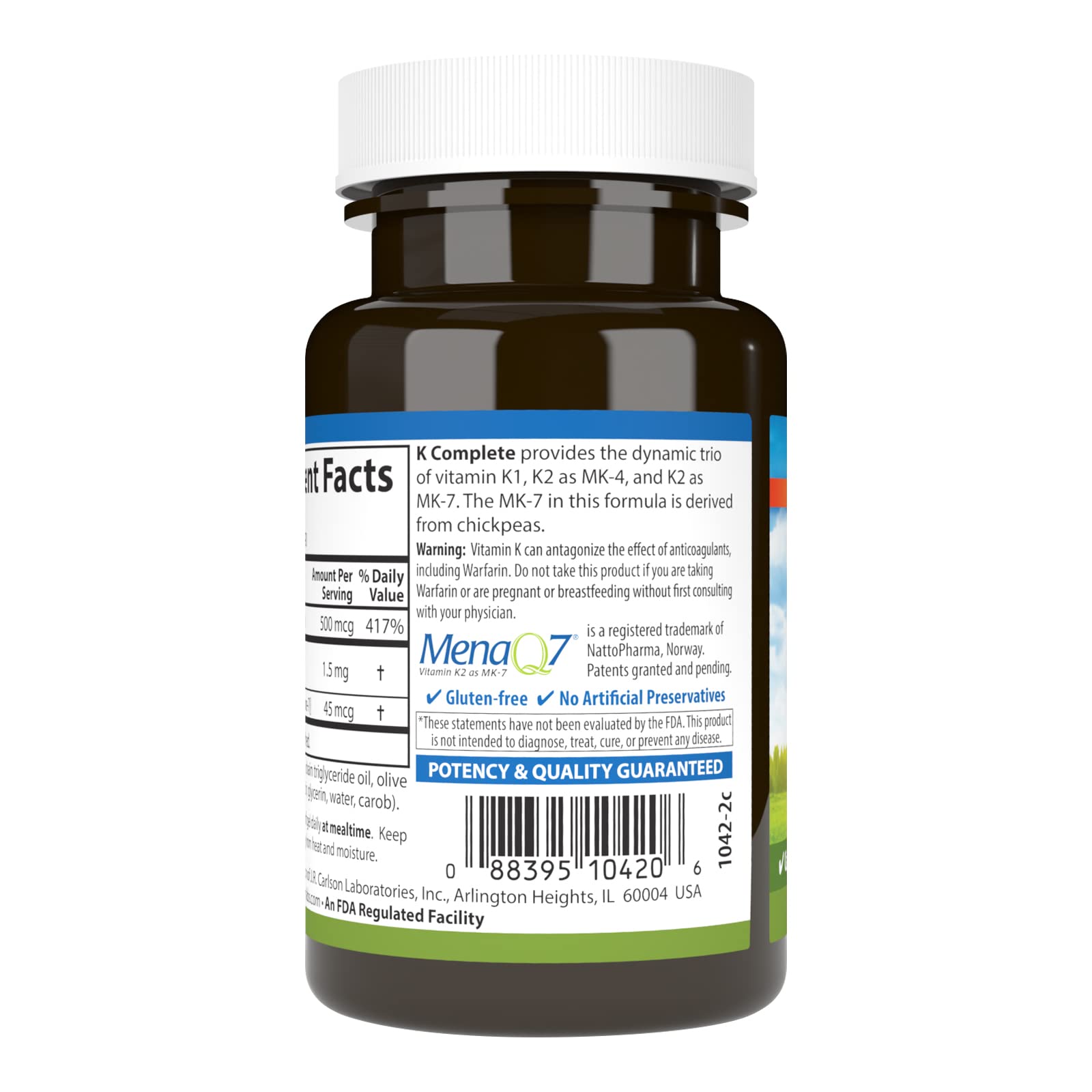 Label view reveals comprehensive vitamin K spectrum in a single bottle.