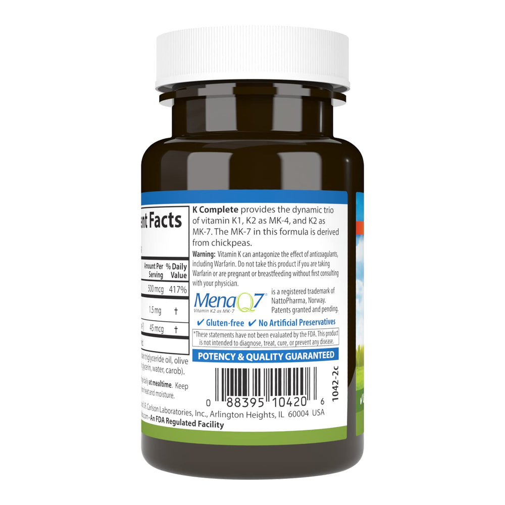 Label view reveals comprehensive vitamin K spectrum in a single bottle.