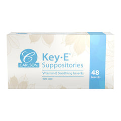 Carlson Key-E suppositories packaging front highlights 48-count box and vitamin E nourishment