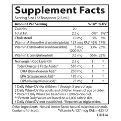 Carlson Kid's Cod Liver Oil lemon flavor supports kid-friendly dosing.