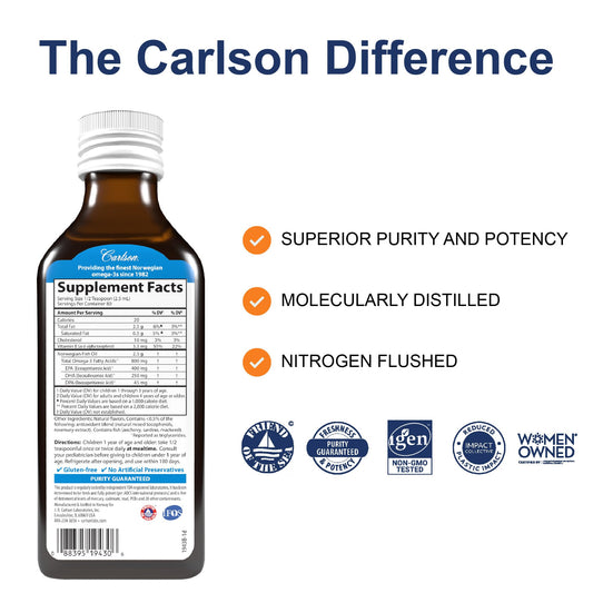 Carlson Kid's teaspoon dosing demonstrates easy daily omega-3 intake.