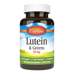 Carlson Lutein & Greens bottle front promoting eye health support