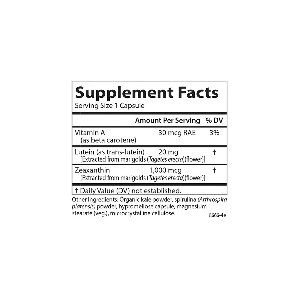 Carlson Lutein & Greens kale-spirulina blend offers antioxidant-rich nutrition.