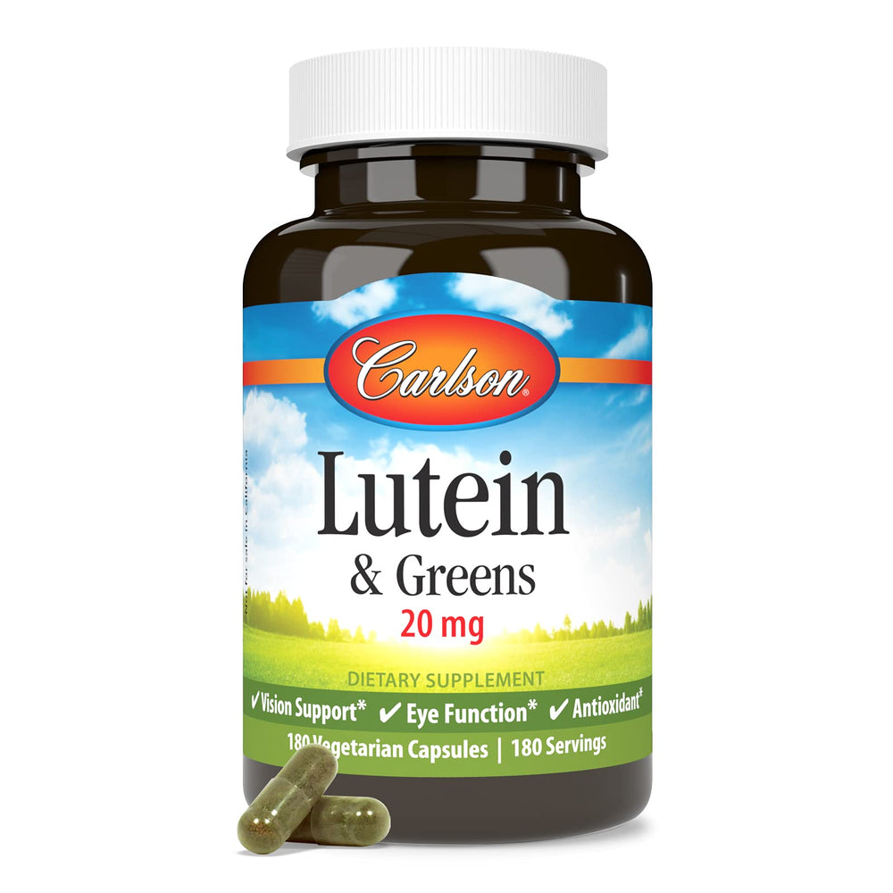 Carlson Lutein & Greens label close-up highlighting potency and quality