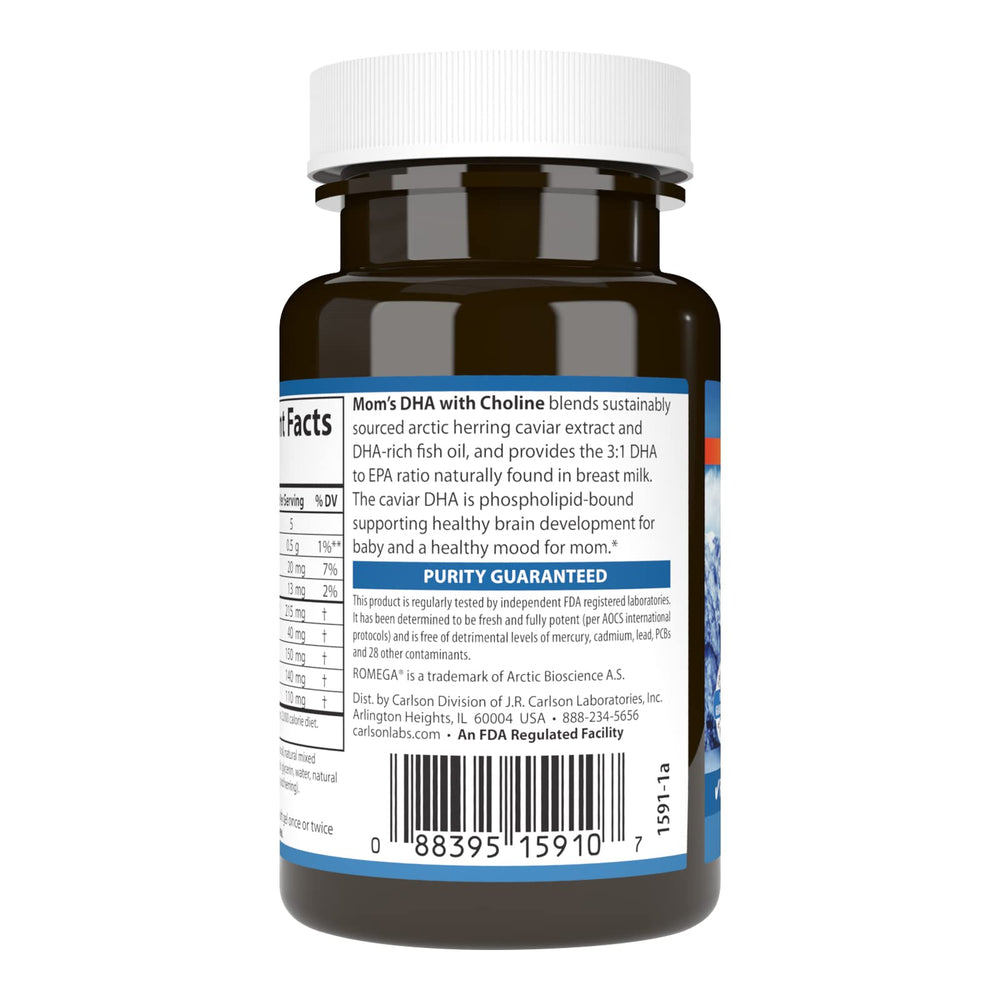 Carlson Mom's DHA bottle pouring to illustrate daily dose