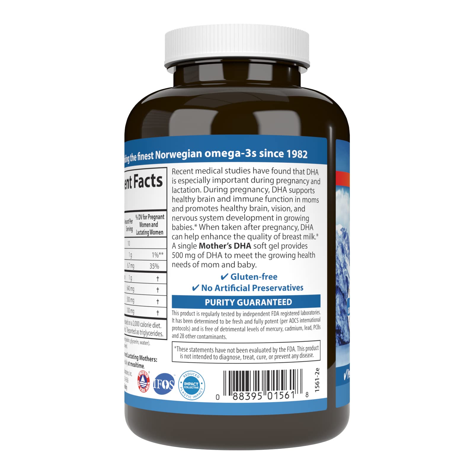 Carlson Mother's DHA label closeup shows freshness and potency guarantees