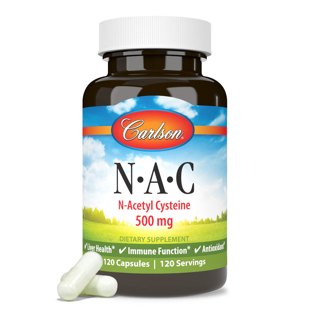 Carlson NAC 500mg information card illustrates potency and quality guarantee