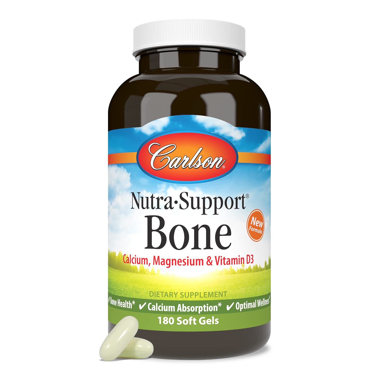 Carlson Nutra-Support Bone vitamin D visual suggests absorption support