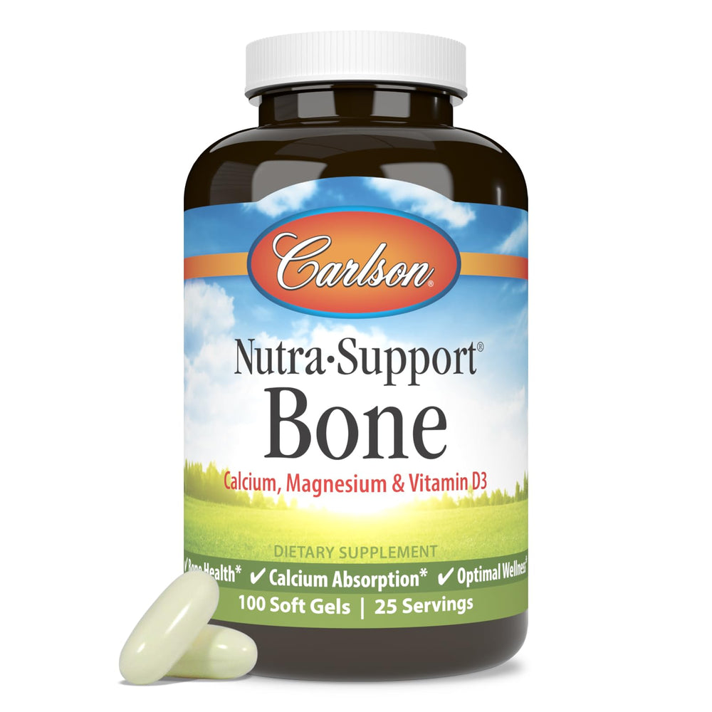 Carlson Nutra-Support bottle on dresser conveys easy daily habit