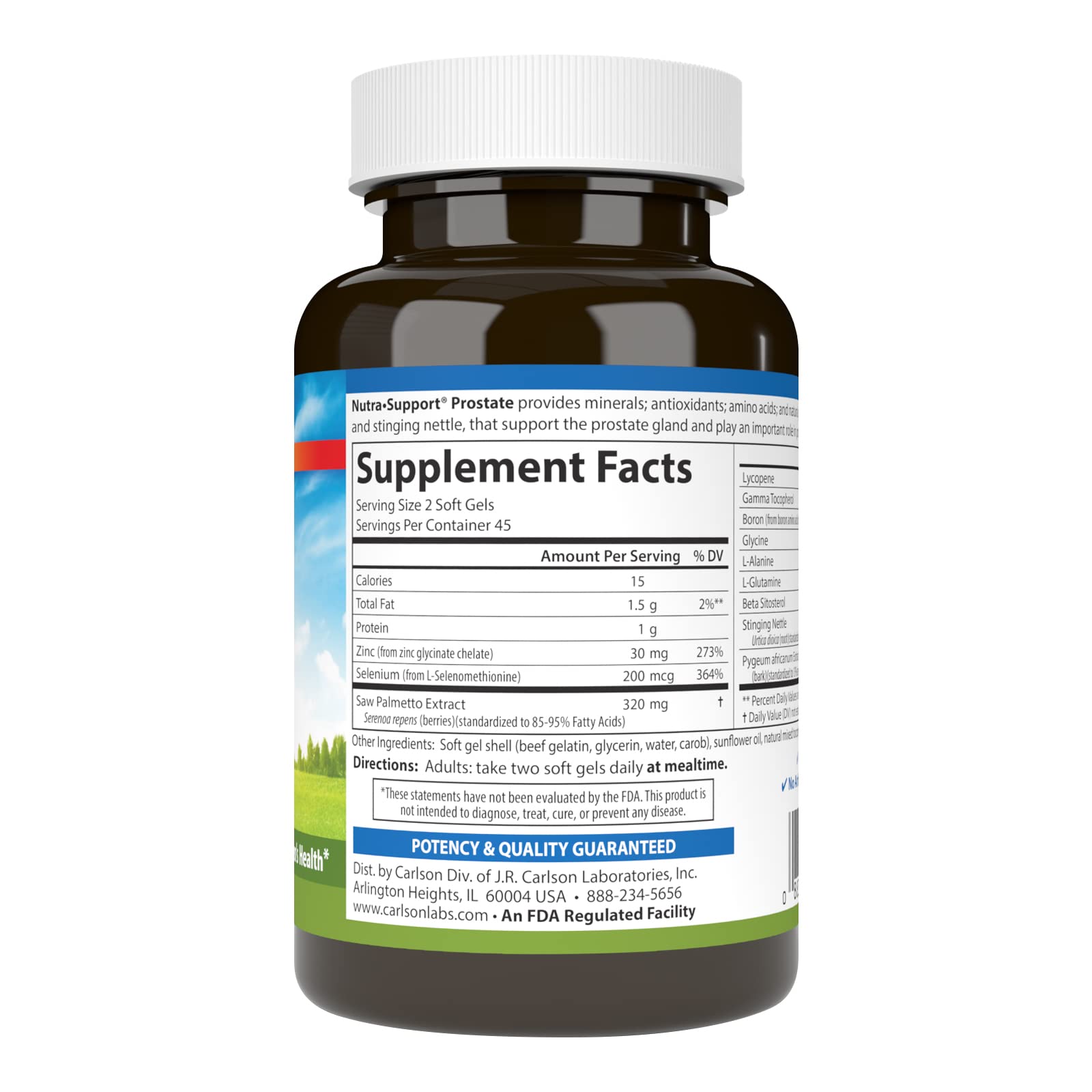 Closeup of Carlson Nutra-Support Prostate softgels for easy daily use