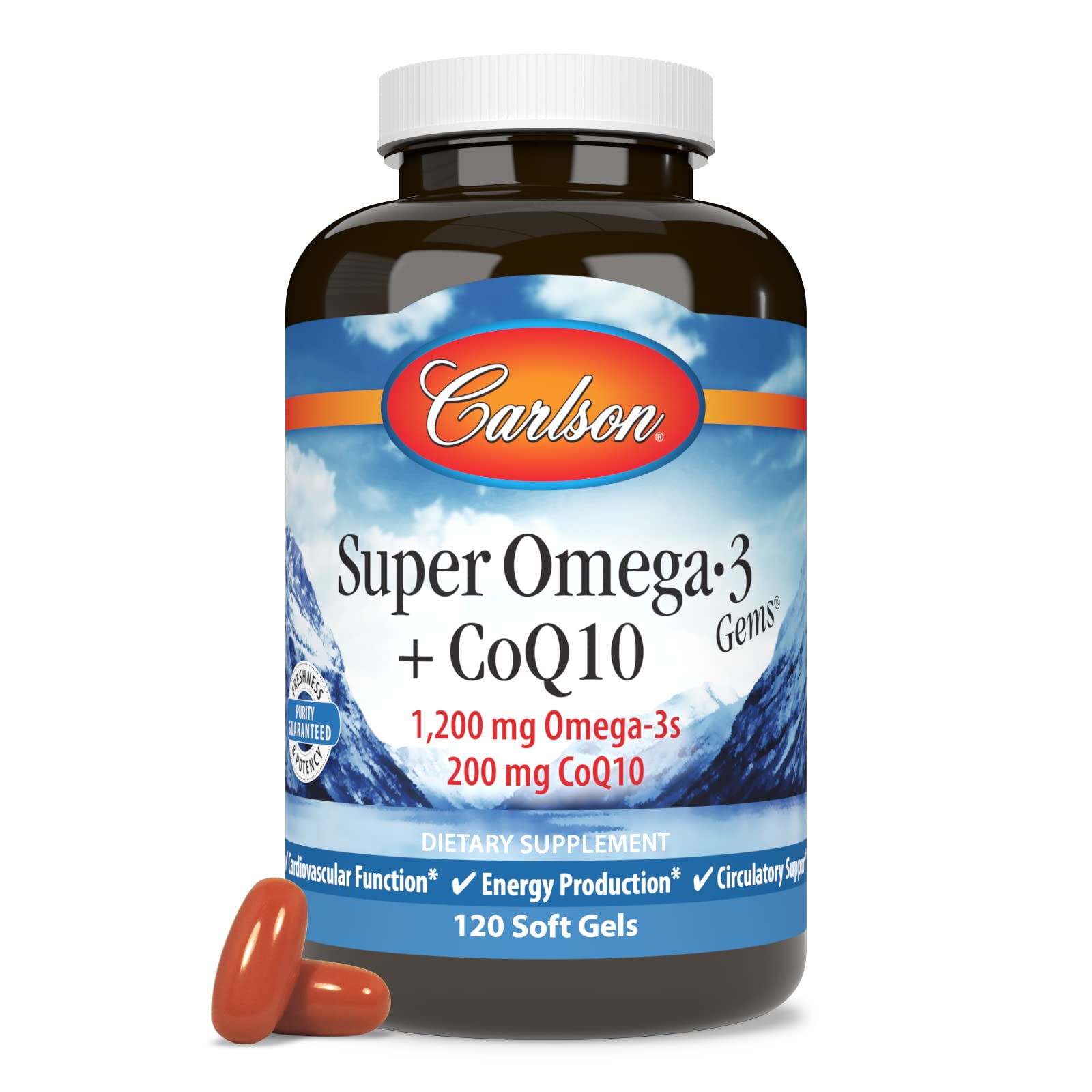Carlson Omega-3 Gems freshness label showcasing guaranteed freshness and potency