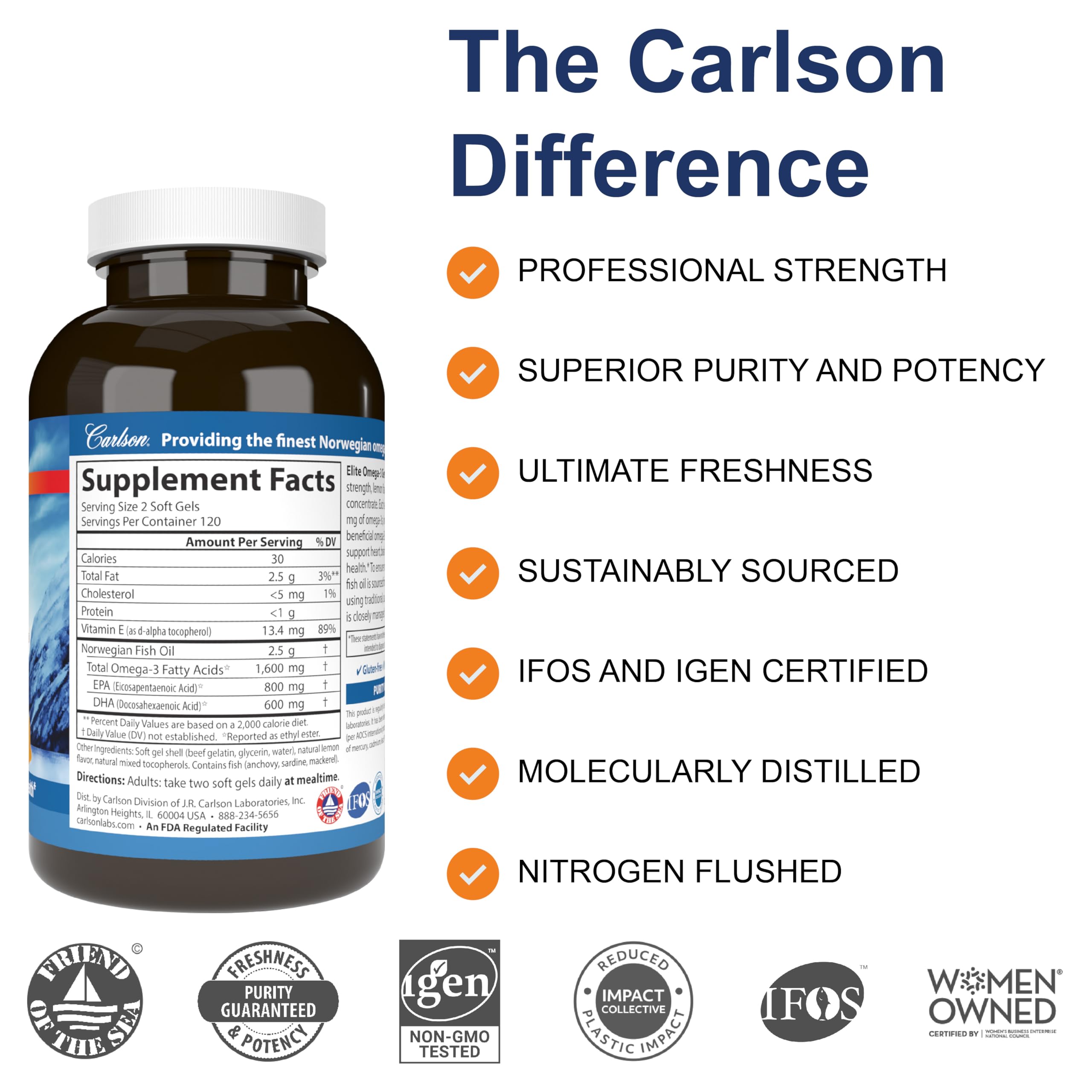 Carlson Omega-3 Gems lemon softgels close-up with smooth capsules