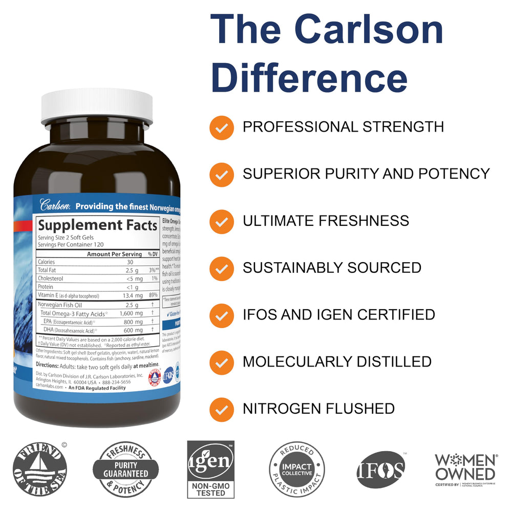 Carlson Omega-3 Gems lemon softgels close-up with smooth capsules