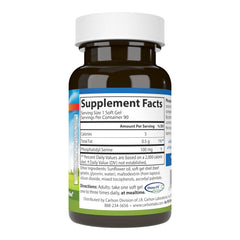 Carlson phosphatidylserine softgels close-up; label highlights non-GMO and 100 mg