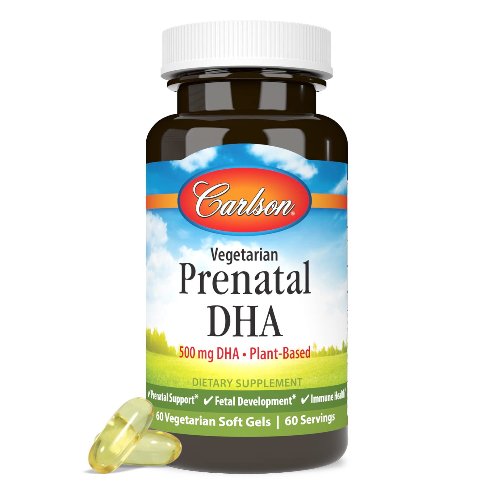 Carlson Prenatal DHA packaging showcasing sustainability and algae origin