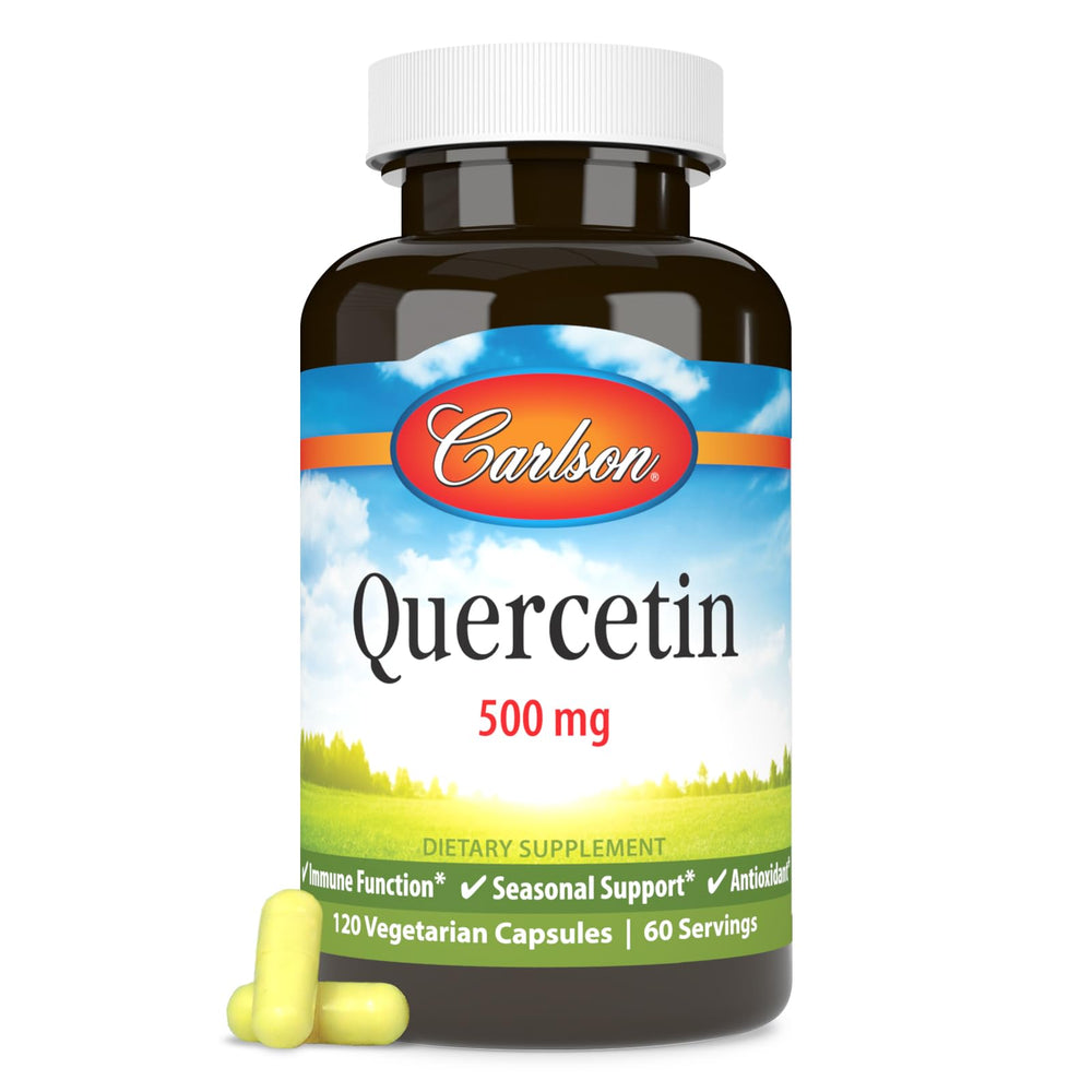 Carlson Quercetin bottle on shelf skin health support.