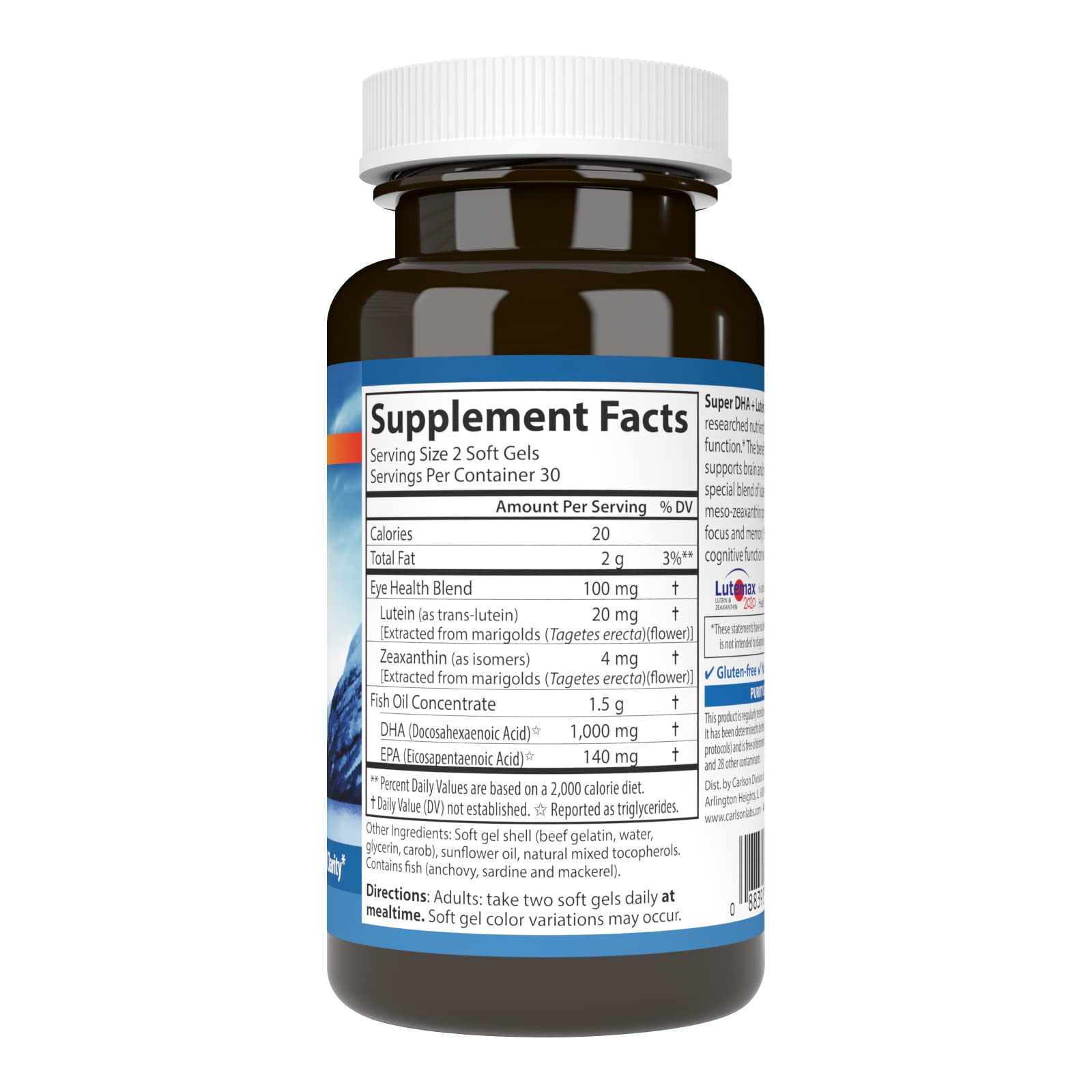 Carlson Super DHA Plus Lutein softgels pack for daily use