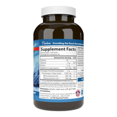 Carlson Omega-3 Gems bottle label detail emphasizes high omega-3 content per serving