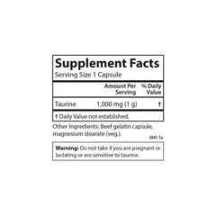 Carlson Taurine capsules spread on white background for easy dosage.
