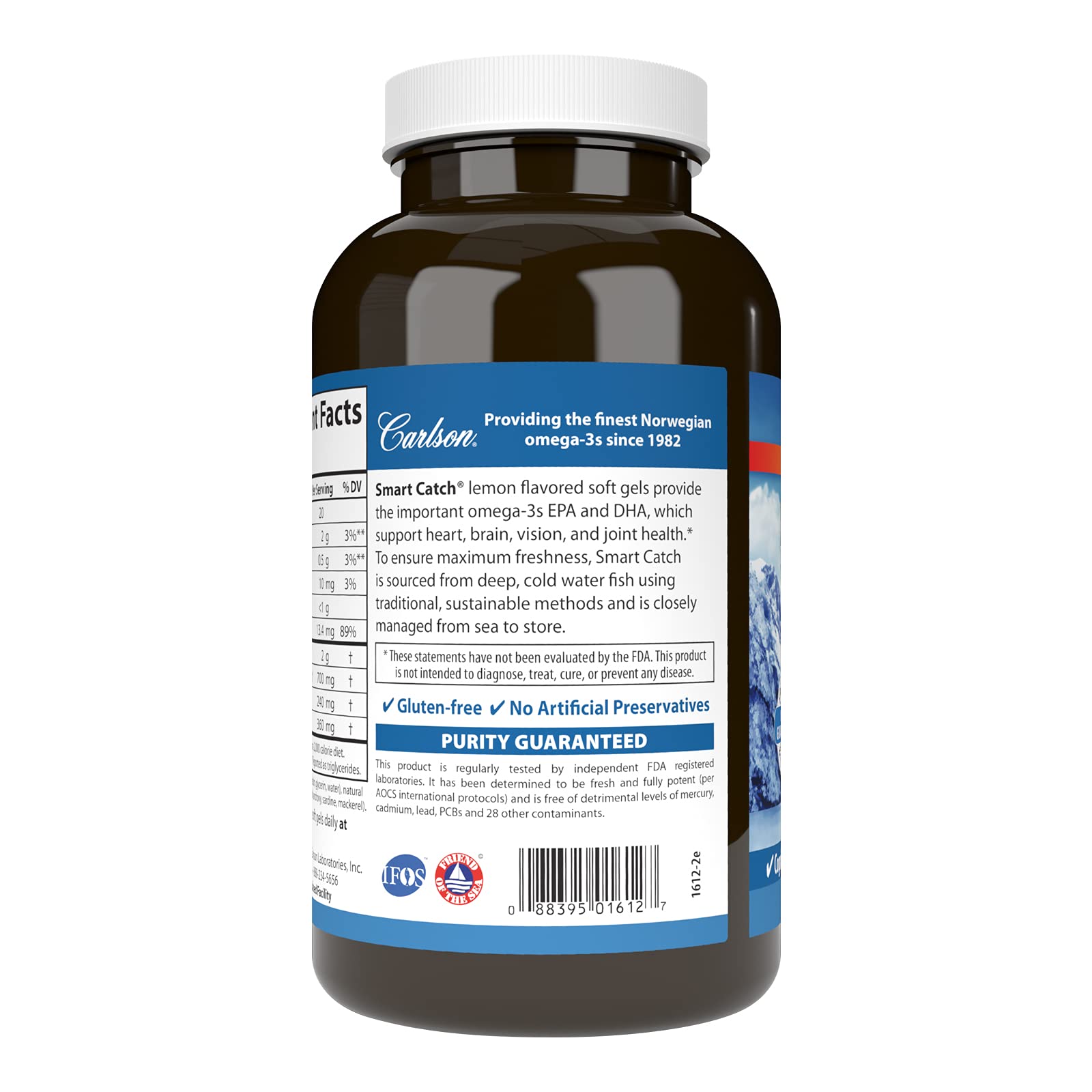 Carlson Teen's Smart Catch amber bottle detail emphasizing freshness and potency.