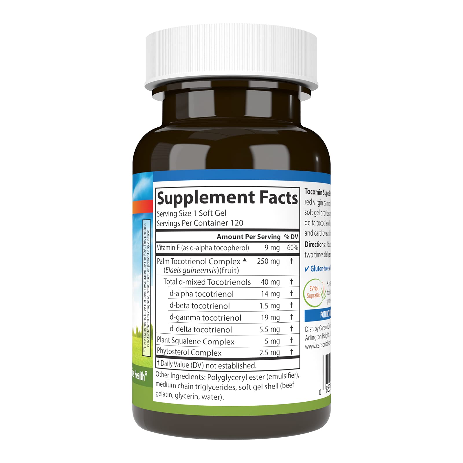 Carlson Tocomin SupraBio softgel capsules for easy swallowing and delivery.