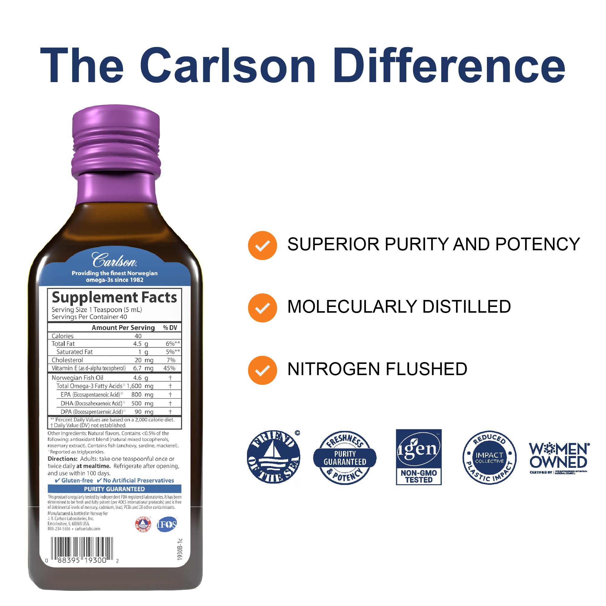 Carlson The Very Finest Fish Oil label highlighting omega-3 content