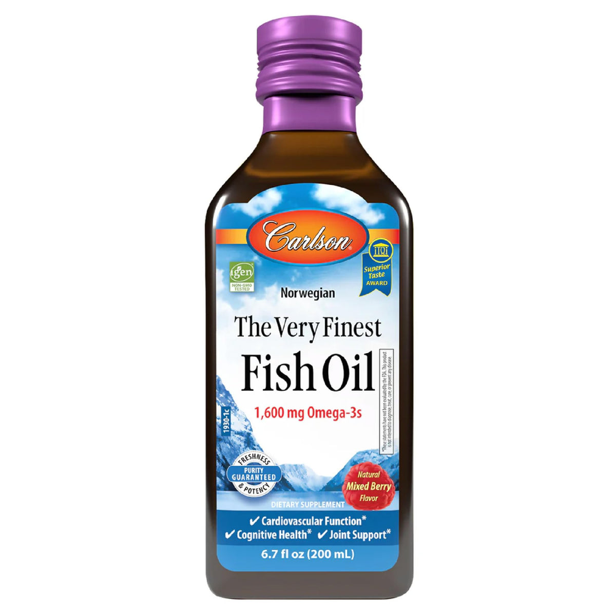 Carlson The Very Finest Fish Oil bottle being poured for daily omega-3 intake