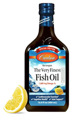 Carlson The Very Finest Fish Oil lemon bottle for daily omega-3 support.