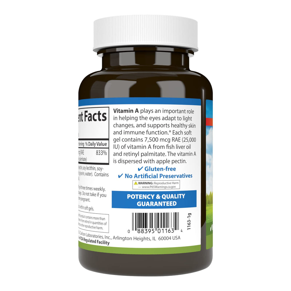 Vision health focus: Carlson Vitamin A softgels aiding night adaptation in low light.