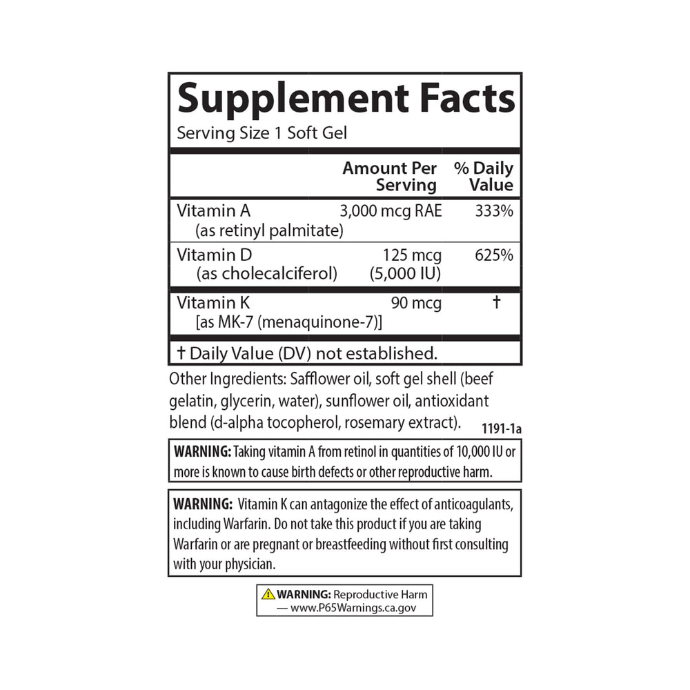 FDA-registered potency seal on Carlson A D3 K2 packaging signals quality