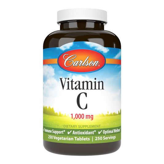 Carlson Vitamin C 1000 mg bottle front emphasizing immune support potential