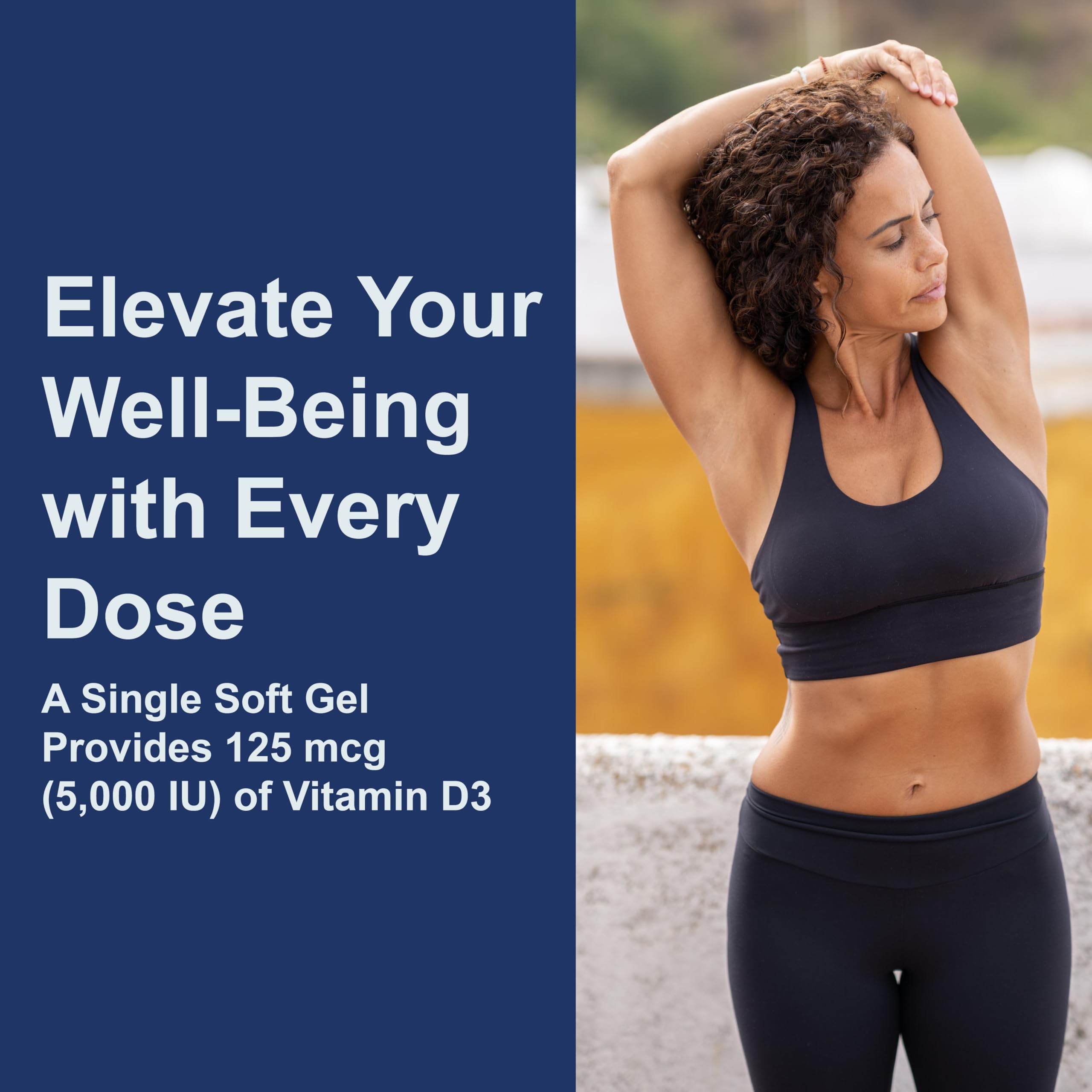 Carlson Vitamin D3 softgels on a bright kitchen counter