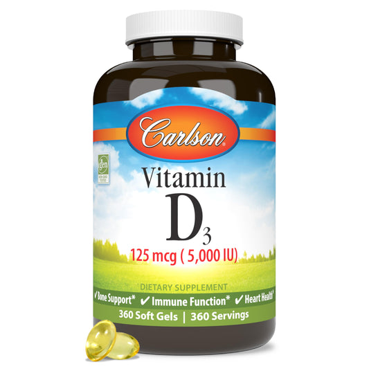Carlson Vitamin D3 softgel bottle for daily bone support