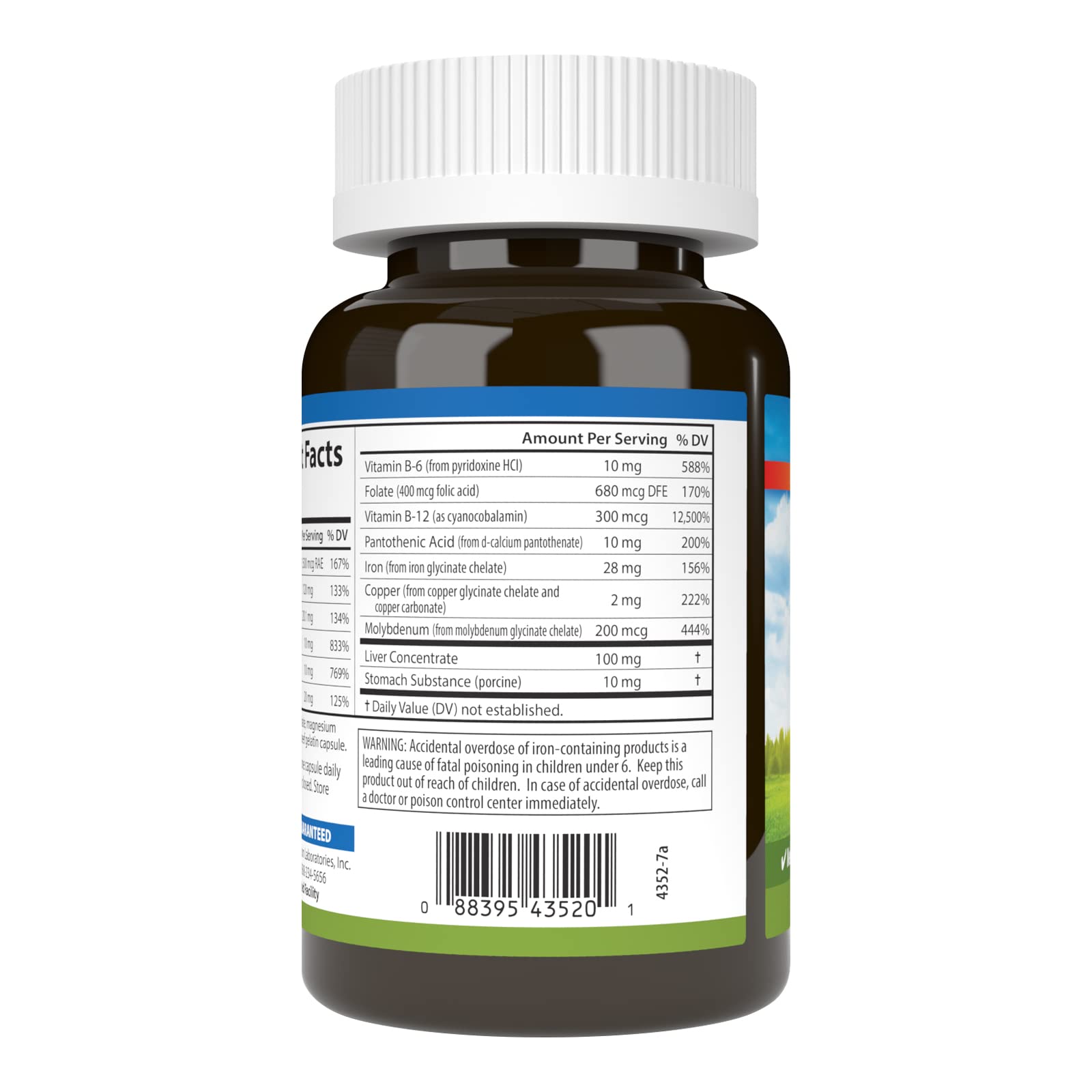 Carlson Women's Iron Restore label back detailing ingredients for iron and B vitamins