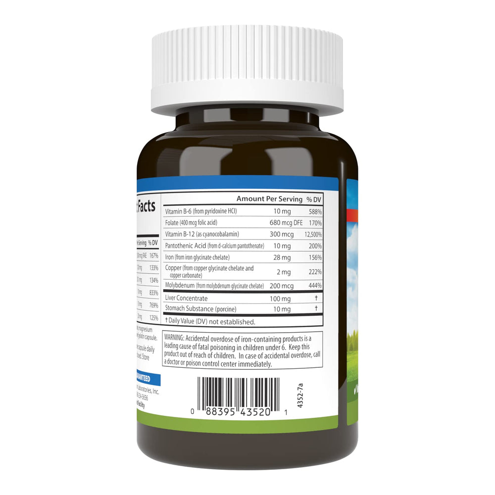 Carlson Women's Iron Restore label back detailing ingredients for iron and B vitamins