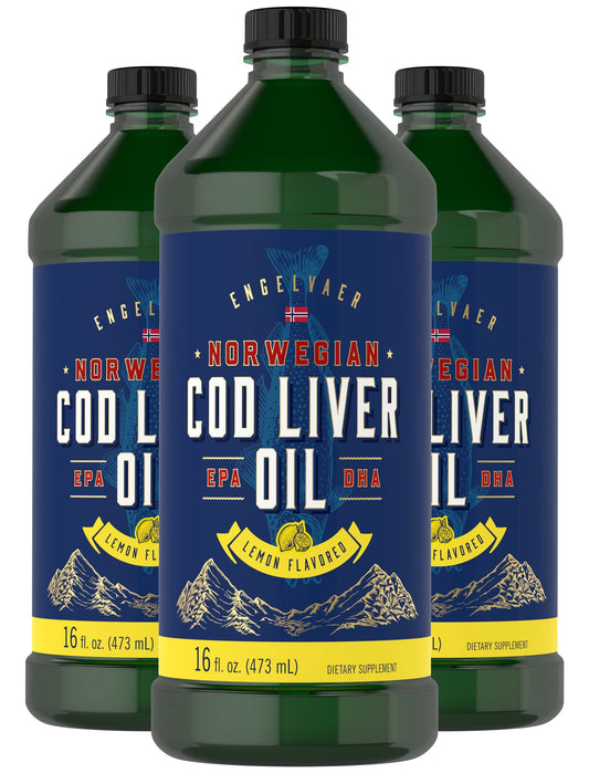 Carlyle Cod Liver Oil Liquid bottle with lemon flavor for daily EPA and DHA intake