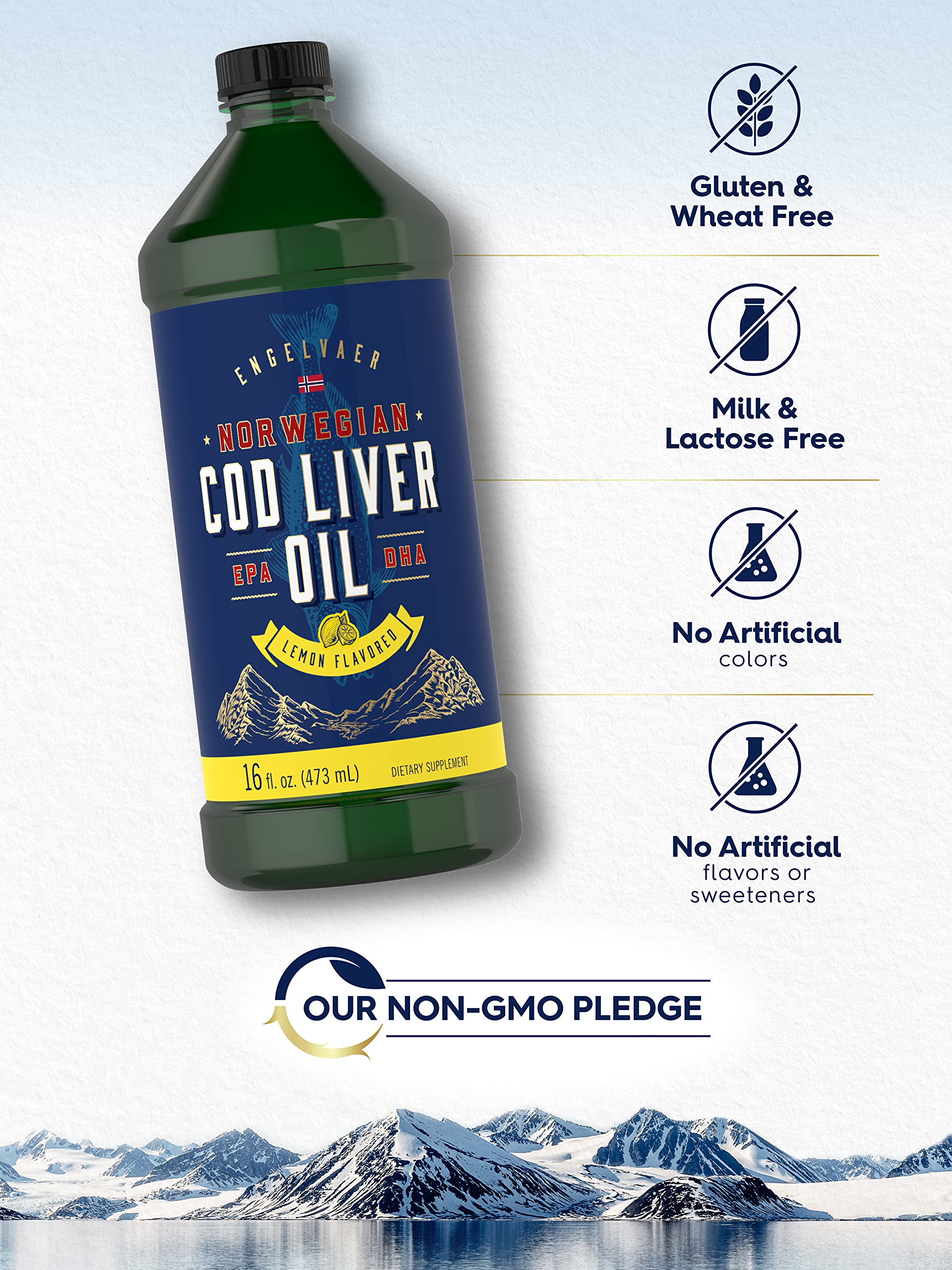 Close-up label shows Norwegian origin of cod liver oil