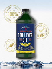 Lemon-flavored Carlyle cod liver oil bottle on kitchen counter
