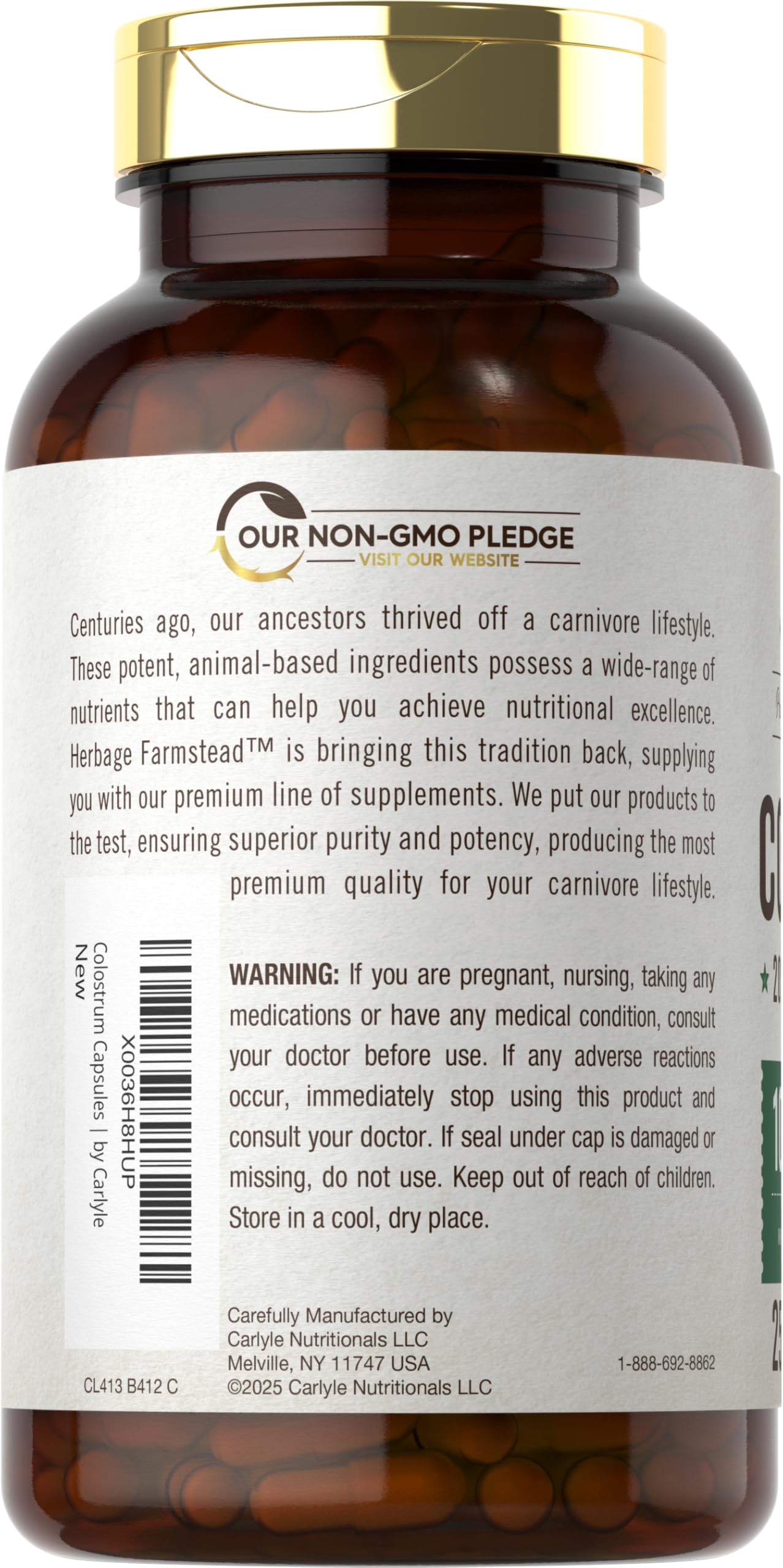 Carlyle Colostrum label closeup showing 1000 mg per serving.
