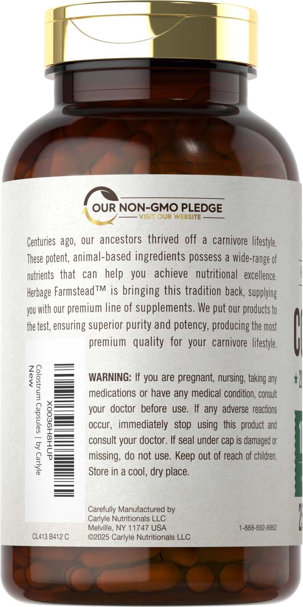 Carlyle Colostrum label closeup showing 1000 mg per serving.