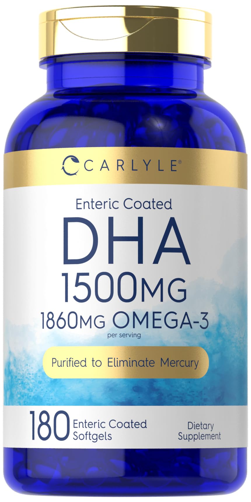 Carlyle DHA 1500mg bottle with softgels designed for easy daily use.