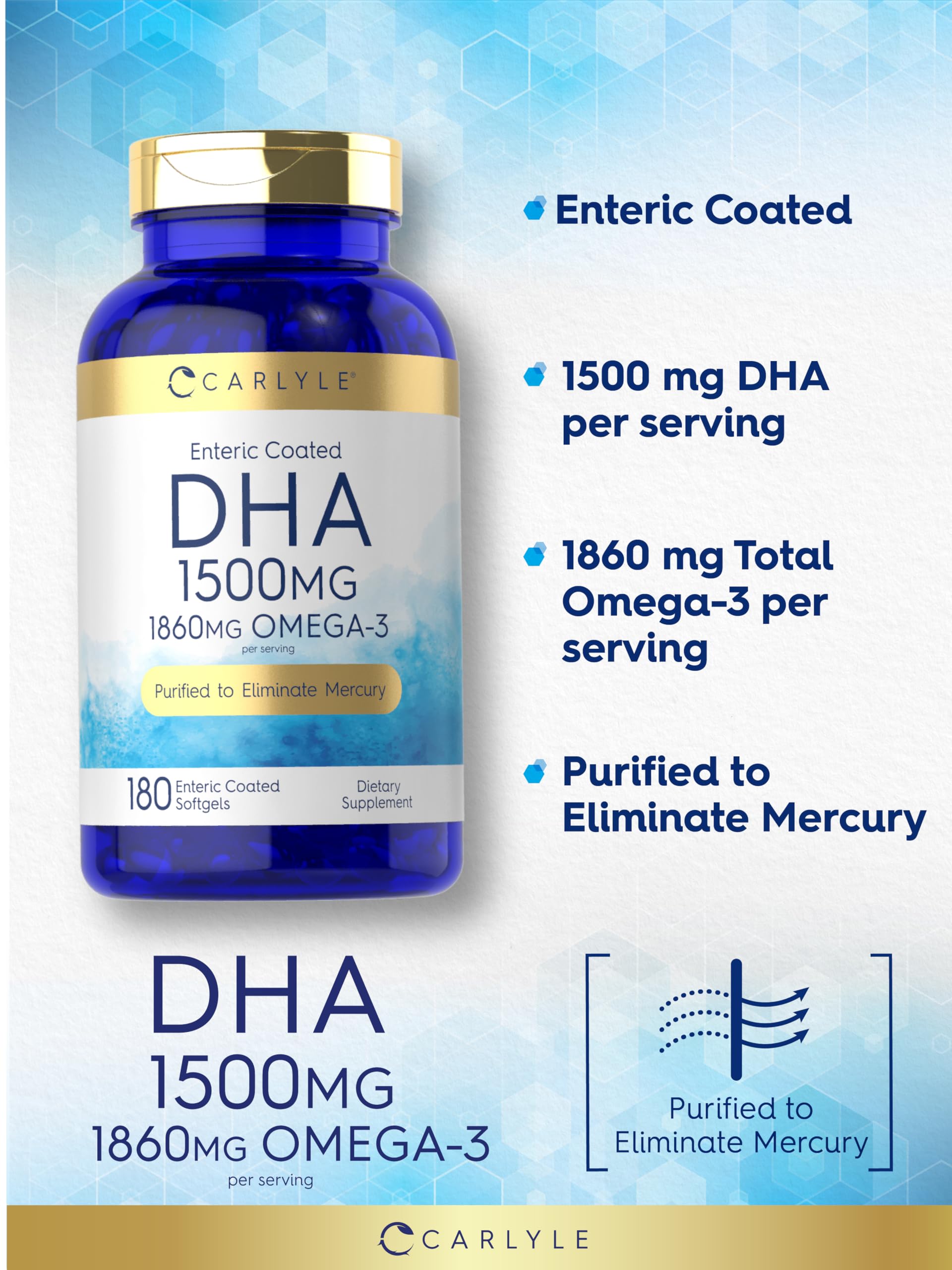 Carlyle DHA gluten-free label emphasizes allergen-friendly wellness.