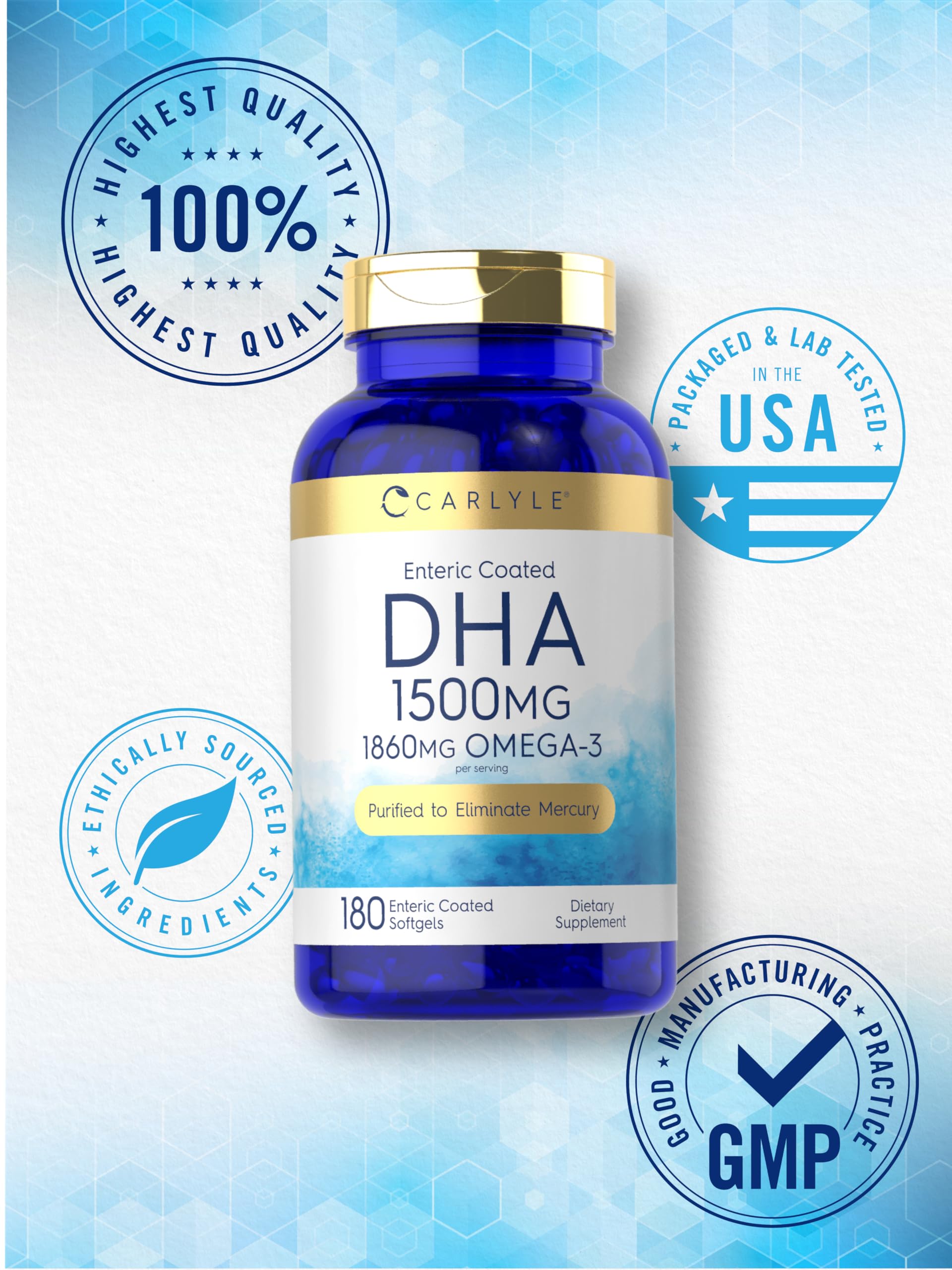 Carlyle DHA lab-tested packaging communicates trusted quality standards.