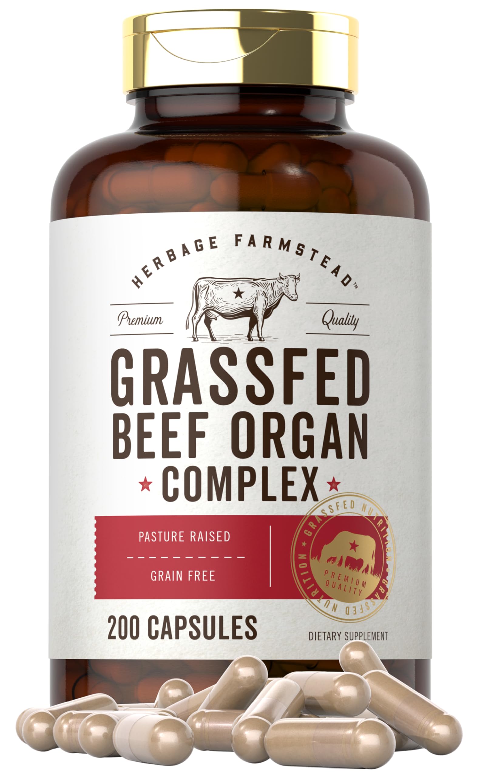 Carlyle Grass Fed Beef Organ Complex bottle with 200 capsules for daily use.