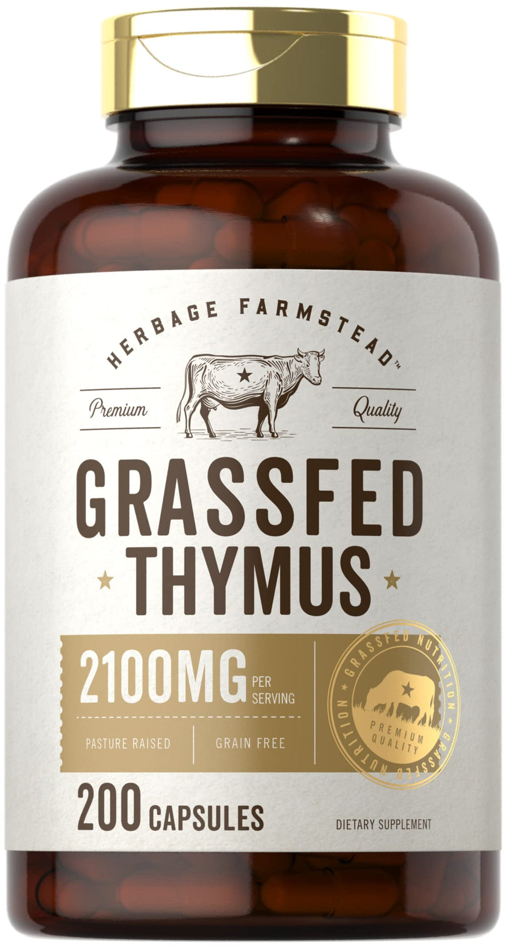 Carlyle Grass Fed Thymus bottle front showing pasture-raised supplement for daily use.