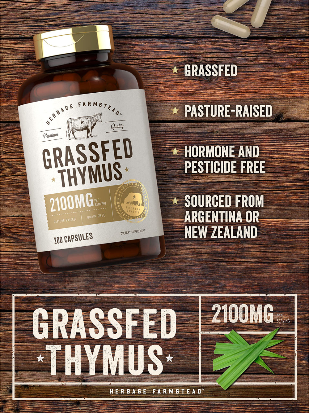 Carlyle Grass Fed Thymus bottle top view emphasizing packaging integrity.